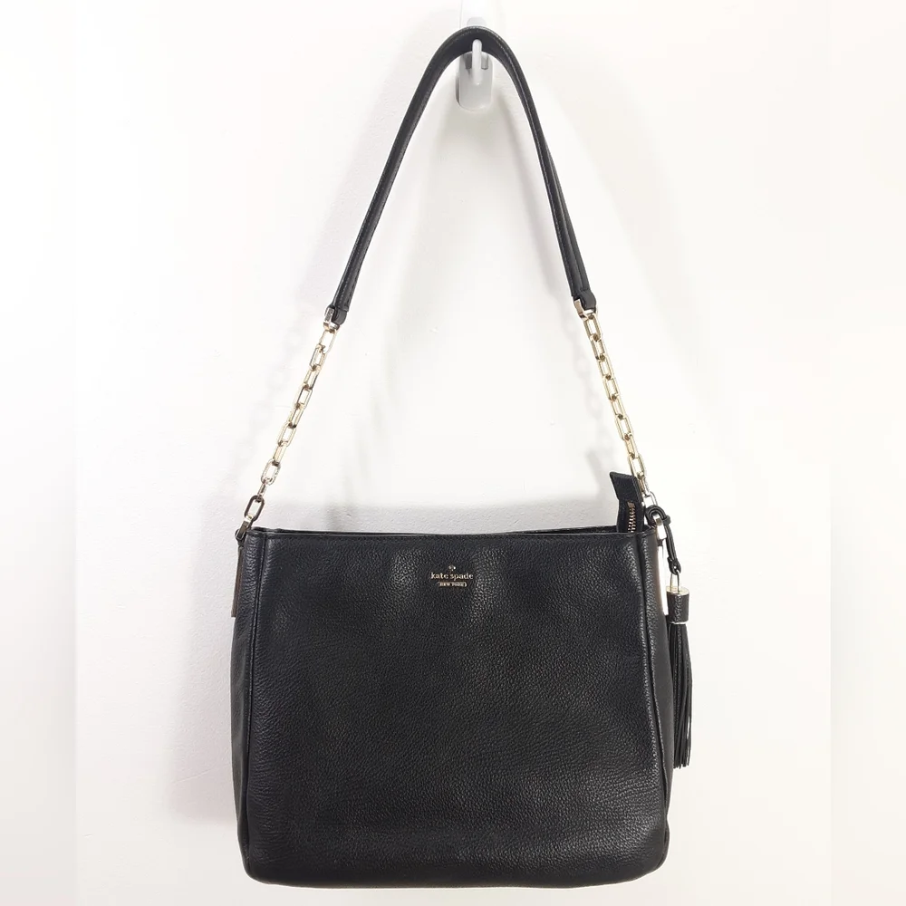 Kate Spade New York Black Pebbled Leather Shoulder Bag Hobo Flaw